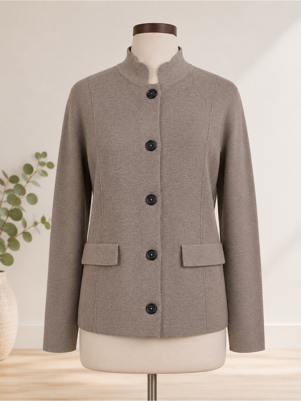 J. Jill Taupe Button-Front Collar Jacket